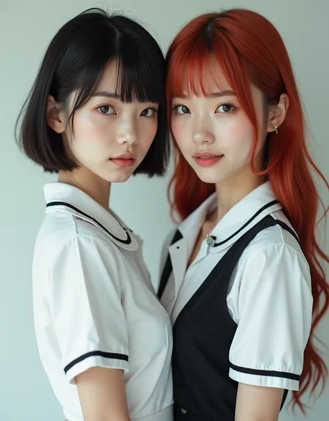 real photograph, 2 japanese young womans in white nurse uniform  and black nurse uniform poses for a photo, inspired by ゴッホ, tumblr, gorgeous bikini model, anime Barbie doll, ultra-realistic cute owl girl inspired by akb48