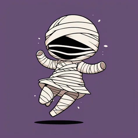 transparent, invisible person, no body, ultra-small deformation, Chibi Cute, 1girl, solo, full body, Mummy jumping with energy, smile, High contrast and vivid color