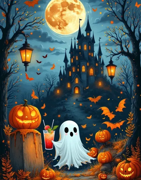 the halloween  started like a dream ， the giant blood moon hangs high ， the mystery of the night sky ,  the pumpkin lamp swings ...