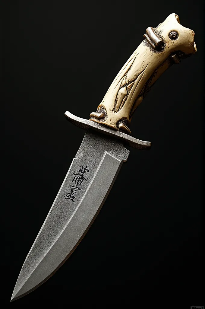 (Handmade knife with handle made of bones and skulls 