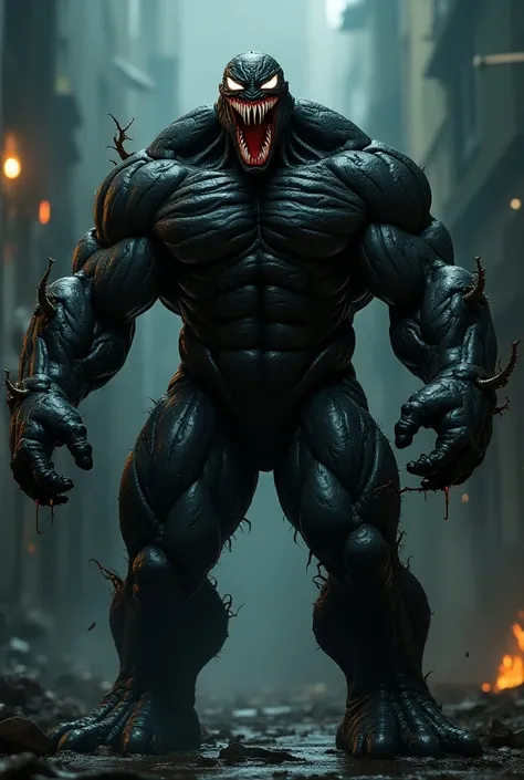 A new dangerous creature made with hulk+venom roaring dangerous look full body image  