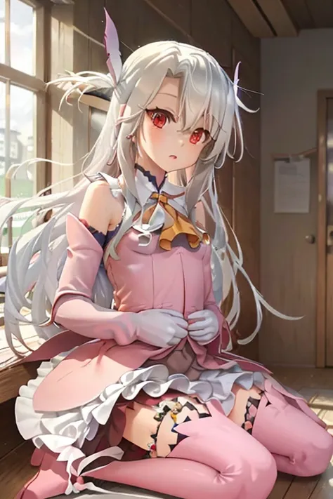 illyasviel von einzbern pregnant woman with gray hair red eyes black