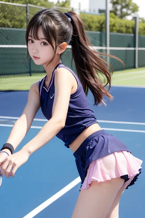 Cute Girls､High school girl､Idol､ tennis wear､ miniskirt ､ see-through ､Fluttering in the wind