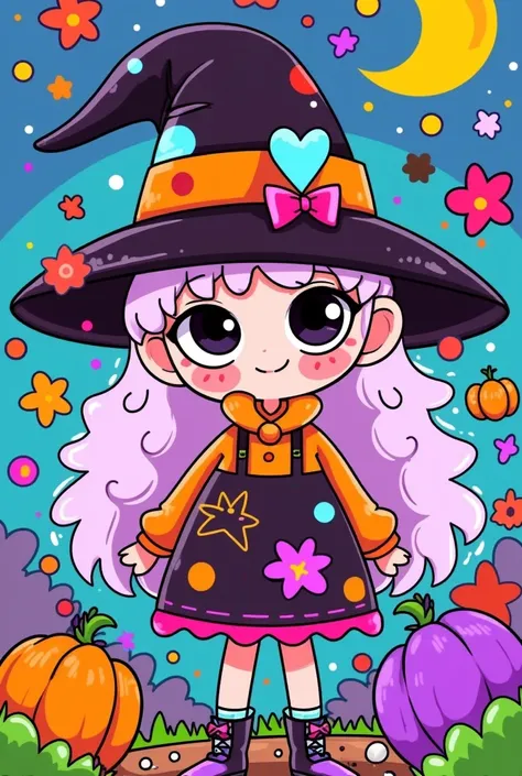 Cartoon illustration，big-eyed witch，cute