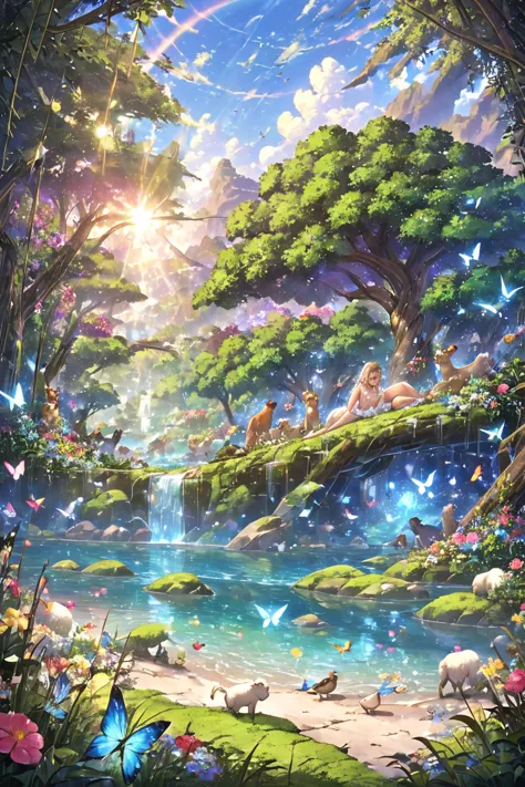 ((best quality)), ((masterpiece)), ( details), 1girl, sexy masterpiece, a highly detailed image of the garden of eden, a girl, e...