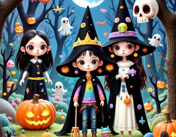 (((  comic cover design： " 可怕of可爱of万圣节 !"))).there is a cartoon picture of a boy,(((whole body:1.37)))，  halloween art style , h...