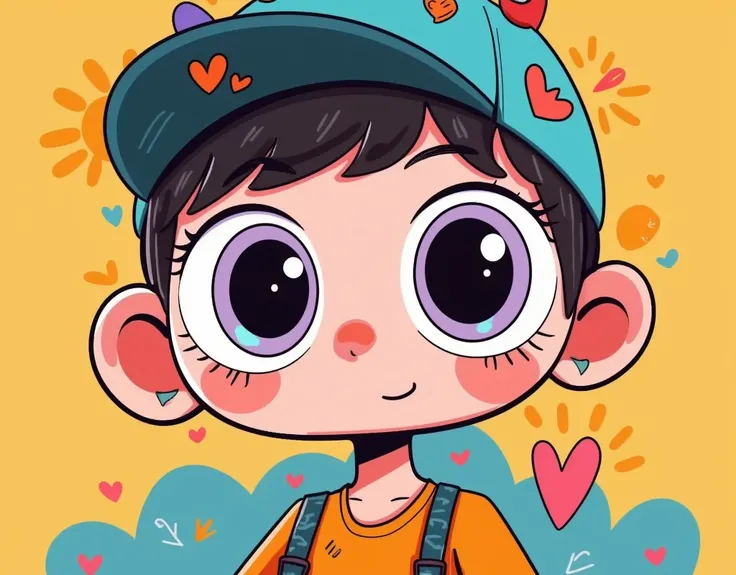 Cartoon illustration，boy with big eyes，cute