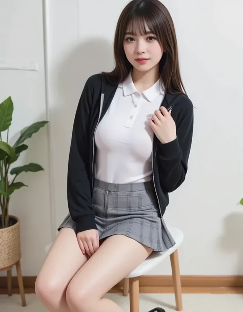 (outerwear is hoodie in soft cotton fabric, long sleeves), (zip-up:1.2), (inner wear is a white collared-shirt), (school uniform...