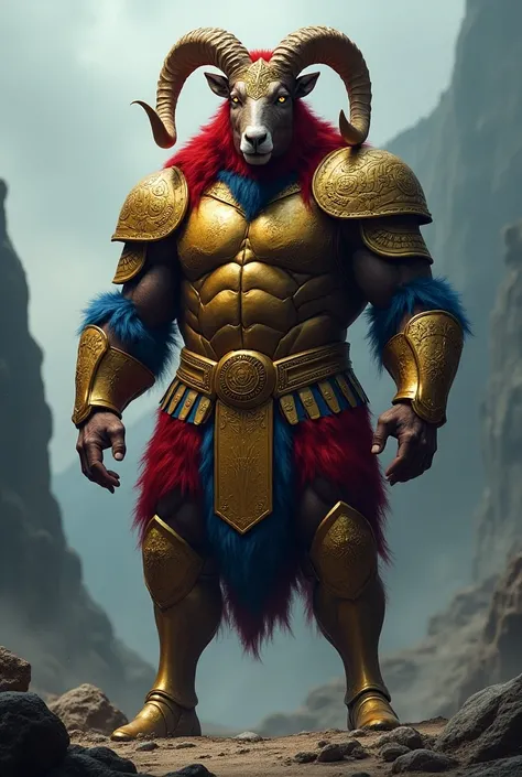 Red and blue ram warrior with golden armure