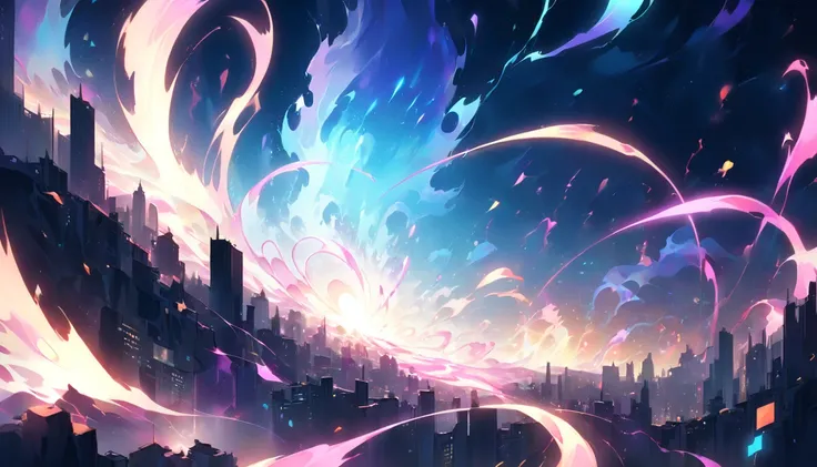 Design an electrifying, surreal background perfect for a high-energy song, where neon colors burst and swirl in chaotic harmony. Imagine vibrant shades of electric blue, fiery pink, and glowing purple blending together in abstract, wave-like shapes that pu...