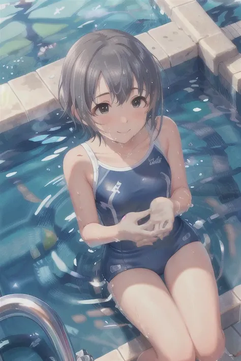 masterpiece,   best quality ,   kampala ,   the idolmaster ,   , view from above ,   close-up shot  ,  navy school swimsuit that...