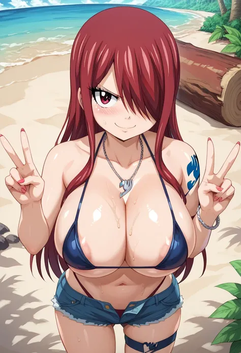 score_9, score_8_up, score_7_up, erza scarlet, fairy tail, Erza scarlet_(fairy tail), anime, anime artstyle, simple shadows, flat coloring, flat shadows, thick lines, white outline, expressive, high definition face, high definition eyes, 1girl, solo, breas...