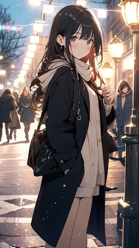 (masterpiece,  super high resolution ,  best quality :1.1), ( flat color ),  1 girl, Alone, Teen,  cowboy shot, ( depth of field :1.2), ( Knight ), (Long coat), Downtown, (Street lamp:1.1), ( amazing lighting),  watching viewers ,  Black Hair , Long Hair, ...