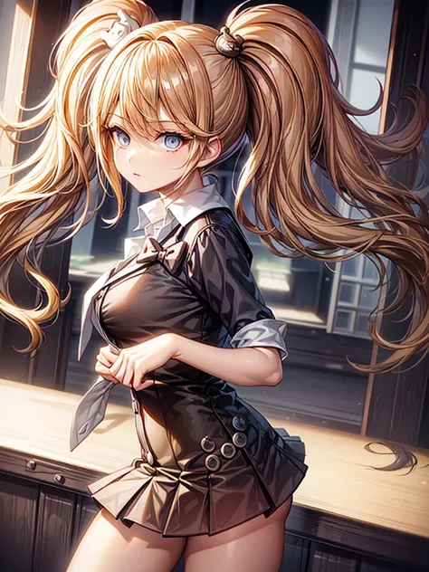 1girl, Solo, pigtails, blonde, skirt, looking at viewer, junkodg, High Resolution, Masterpiece, HD, Cowboy Shot, official art, illustration ￼