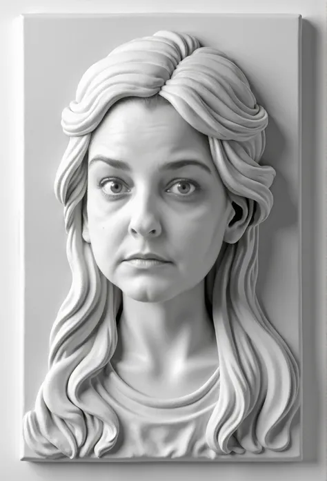 a beautiful detailed 3D high relief sculpture of a young girl on the wall, life-size, monochrome white,(best quality,4k,8k,highres,masterpiece:1.2),ultra-detailed,(realistic,photorealistic,photo-realistic:1.37),sculpture,relief,young girl,wall,life-size,mo...