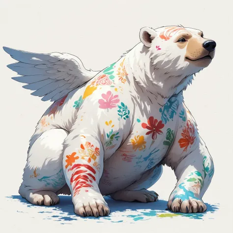 angel, a plump middle-aged polar bear man, angel wings, a creative and artistic image featuring a full-body polar bear, its fur ...