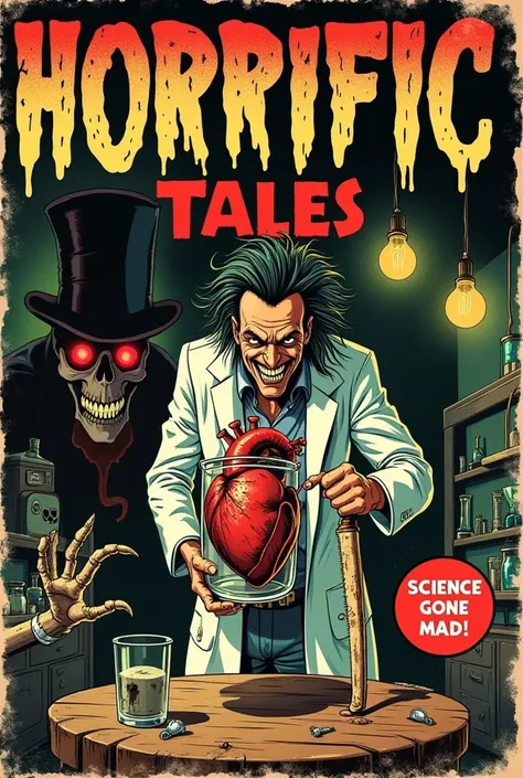 a comic book cover inspired by the 1940s horror comics tradition, capturing the eerie style of classic ec comics with the additi...