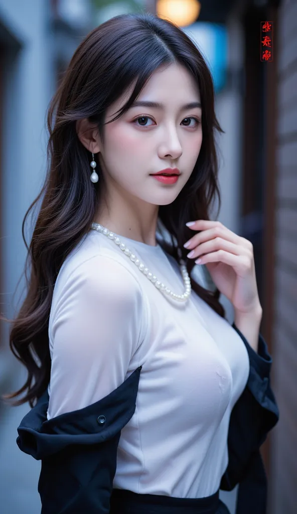 a close up of a woman wearing a white dress and a pearl necklace, beautiful south Vietnamese woman, yanjun chengt, ruan jia beautiful!, gorgeous chinese model, cute beautiful, very beautiful girl, inspired by Huang Ji, sha xi, ethereal beauty, cute elegant...