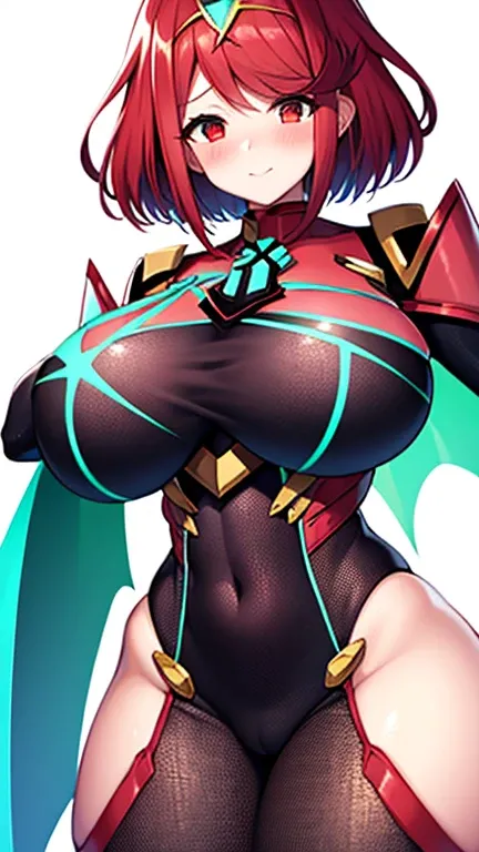 Pyra has large breasts and she is blushing 