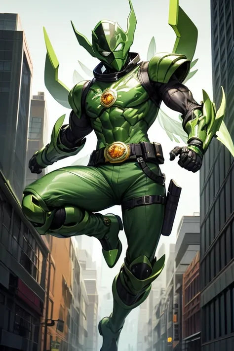 ((best quality)), ((masterpiece)), (detailed), 1 male, full body, 25 years old, masked, lemon green mask covering his entire head, smooth head, mask covering his mouth, 1 small crest on his head, oxygen mask, angry expression, black collar, tall and strong...