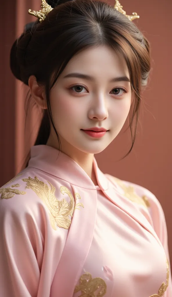 a close up of a woman in a pink dress with a gold crown, palace ， a girl in hanfu, guweiz, a beautiful fantasy empress, 中 元 节, (...