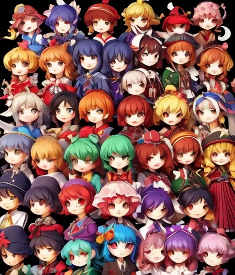 A large collection of characters from the Touhou Project