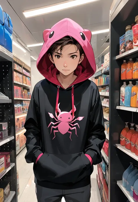 (masterpiece, best quality),easy peasy squeegee super dooper axolotl hoodie peter parker