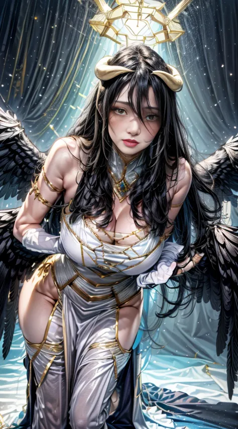 mature albedo 30 yo, yellow eyes, ultra realistic,comic style frank miller and ed benes,, full body, masterpiece, best quality, ...