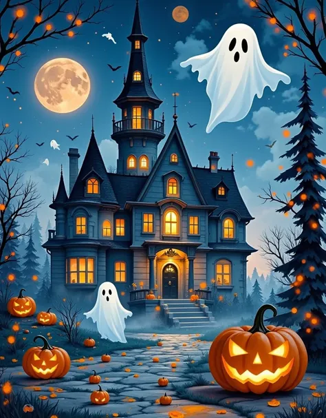  The Halloween  started like a dream ， The giant blood moon hangs high ， The mystery of the night sky 。 The pumpkin lamp swings in the breeze ， shines a warm orange light ， as if telling an ancient legend 。At the ， Ghosts and fairies take turns appearing ，...