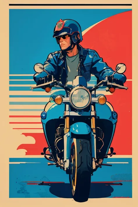 a blue motorcycle is parked in front of the building, in style of   digital illustration ,   digital illustration  -,  had a gre...