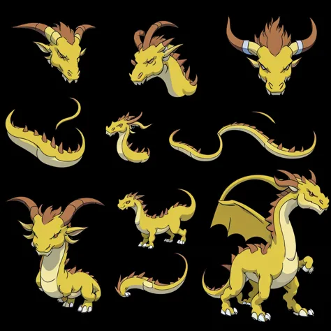 
 has horns growing from the head 、 manes 、Long neck,A dragon with short legs、
