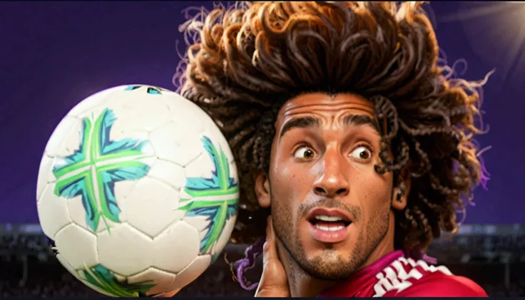 cartoon portrait   : football player ,(  dynamic action poses  , a soccer ball hits your face ),  high quality,(charming) ,  int...