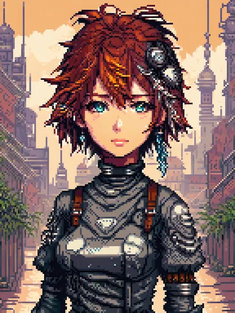 a highly detailed biopunk anime person, androgenous, done in high resolution pixel in the style of final fantasy