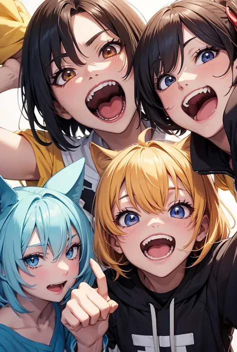 group of anime happy, Open Teeth, selfie