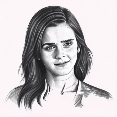 pencil sketch, a woman, emma watson, 18 years old