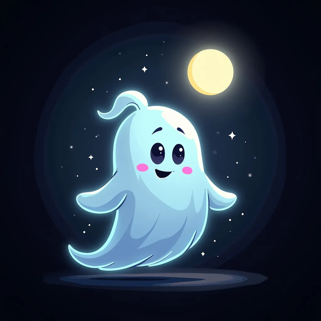 pop,Cute illustration,Ghost,Translucent body, black background,full moon