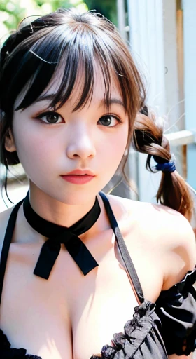 (Ultra-detailed), Cute black princess dress,(Frill dress),(Short sleeve), blue eyes ,  upper body、 close-up、face、(笑face:1.1),( facing the front :1.2), 20 years old, Teenage Girls,No tail,(No tail),2D, ​masterpiece, top-quality,  anime-like , Detailed eyes,...