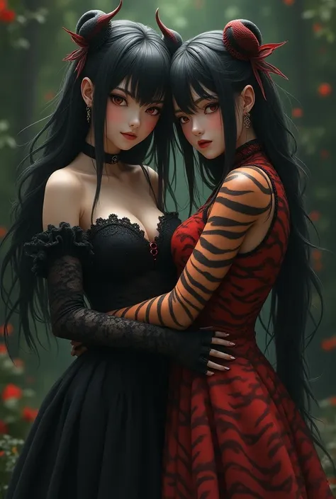 Anime Mother Daughter、 demon cosplay、T-back tiger pattern 