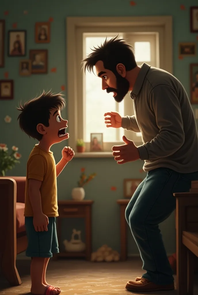 A boy arguing with his father