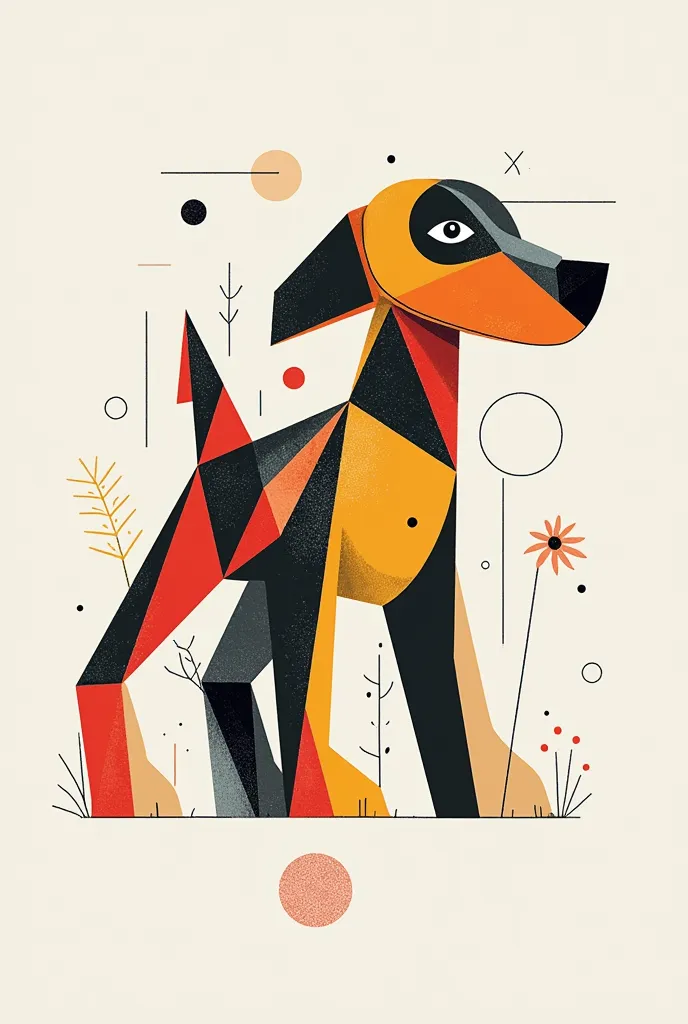 dog figure, composed of a variety of large geometric shapes: triangles, dots, strokes. abstract art. vasiliy kandinsky painting ...