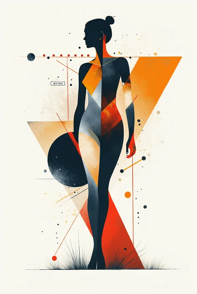 figure of a woman, composed of a variety of large geometric shapes: triangles, dots, strokes. abstract art. vasiliy kandinsky pa...