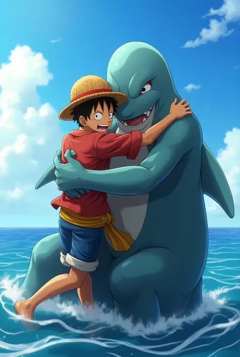 One Piece Luffy is hugged by Jingbe