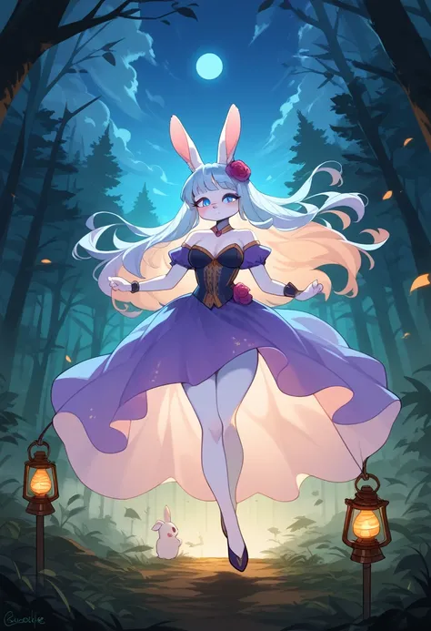 score_9, score_8_up, score_7_up, score_6_up, score_5_up, score_4_up, source_cartoon, best quality, amazing quality, very aesthetic, absurdres, 1girl, (furry, kemono:1.2), rabbit, rabbit girl, rabbit ears, dark_forest, cloudy_night_sky, ghostly_woman, luminescent_white_skin, flowing_hair, shimmering_gown, floating, faint_moonlight, dense_trees, fog, surreal_ghostly_ambiance, ancient_lantern, cold_eerie_surroundings,