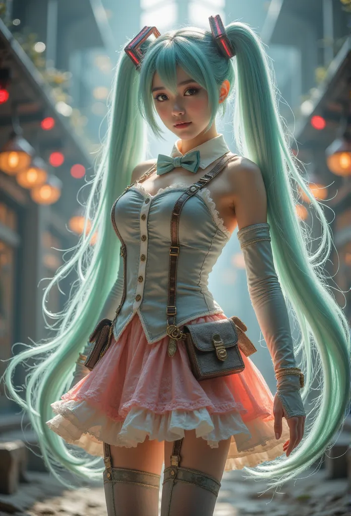 hatsune miku role play costume,  hatsune miku,  magical future future , role play,  light green hair , twin ponytails,   very lo...