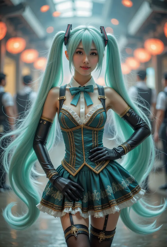 hatsune miku role play costume,  hatsune miku,  magical future future , role play,  light green hair , twin ponytails,   very lo...