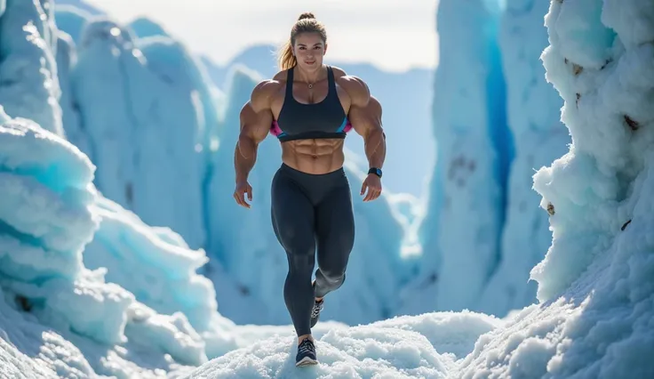 Valentina Ortega, the 29-year-old Argentine model and bodybuilder, stands amidst the majestic Perito Moreno Glacier, surrounded by towering walls of blue ice and the frozen landscape. Dressed in special gear for the extreme climate, including a sleeveless ...