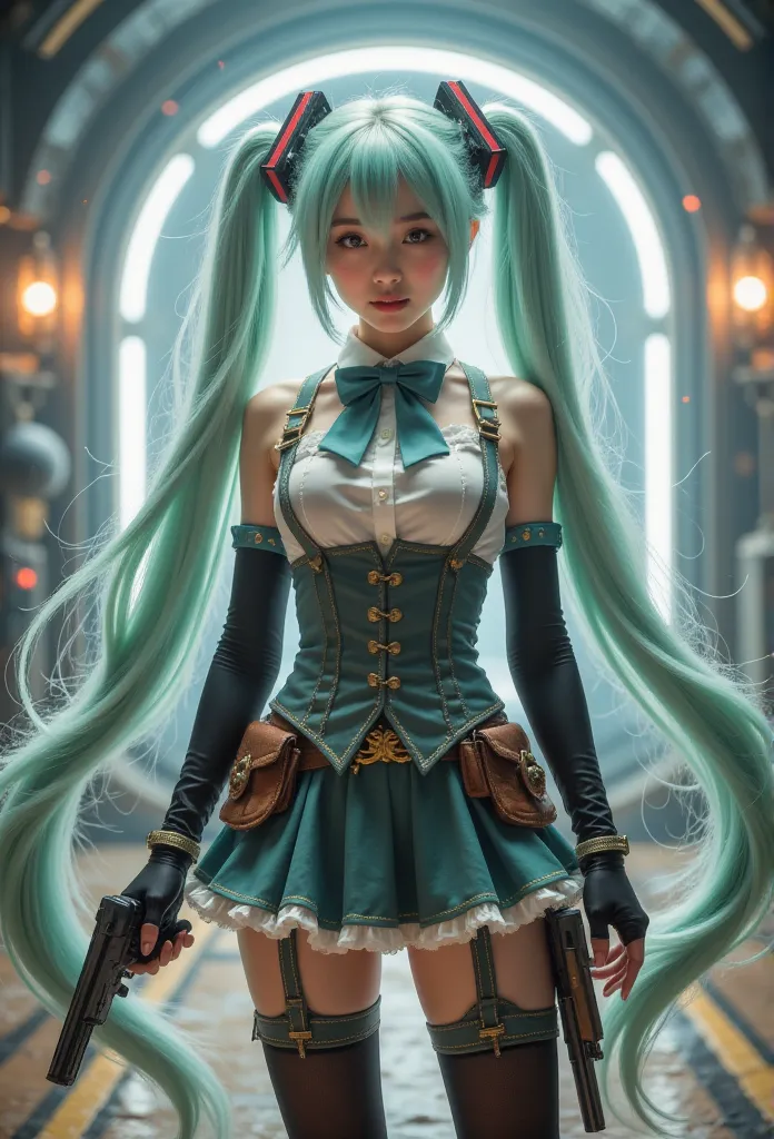 hatsune miku role play costume,  hatsune miku,  magical future future , role play,  light green hair , twin ponytails,   very lo...