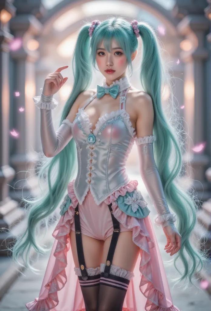 hatsune miku role play costume,  hatsune miku,  magical future future , role play,  light green hair , twin ponytails,   very lo...