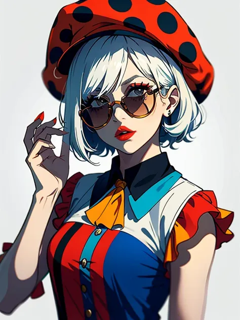 a clown in a sunglasses cap and cold blouse