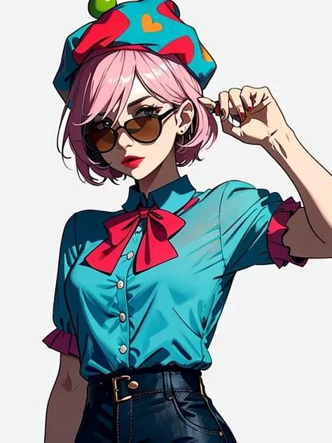 a clown in a sunglasses cap and cold blouse